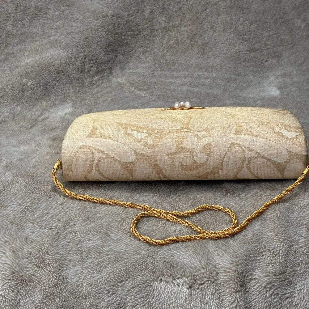 Mikimoto Cream Clutch with Gold Accents